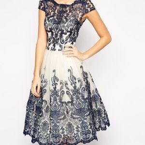 Chi Chi London Lace Dress w/Bardot Neck Size UK 8